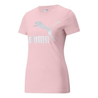 (WMNS) Klasik Logo Tişört Büyük Logo Baskılı Spor Kısa Kollu Pembe
