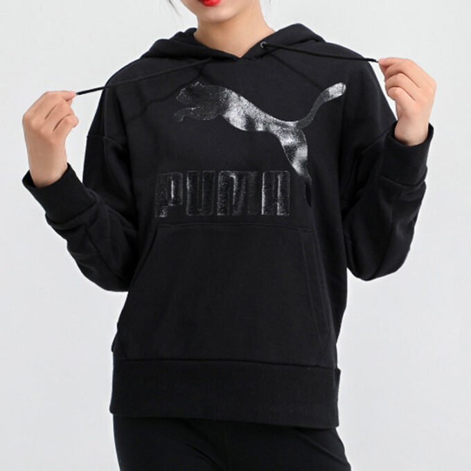 (WMNS) Klasik Logolu Kapüşonlu Üst “Siyah”