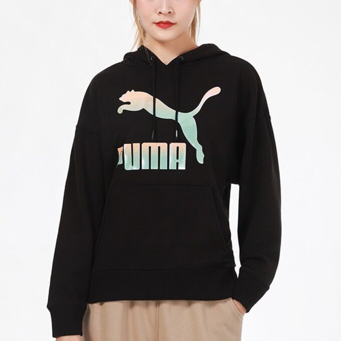 (WMNS) Klasik Logolu Kapüşonlu Sweatshirt “Siyah Beyaz”