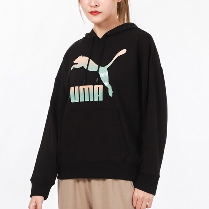 (WMNS) Klasik Logolu Kapüşonlu Sweatshirt “Siyah Beyaz”