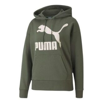 (WMNS) Klasik Logolu Kapüşonlu Sweatshirt “Zeytin Yeşili Beyaz”