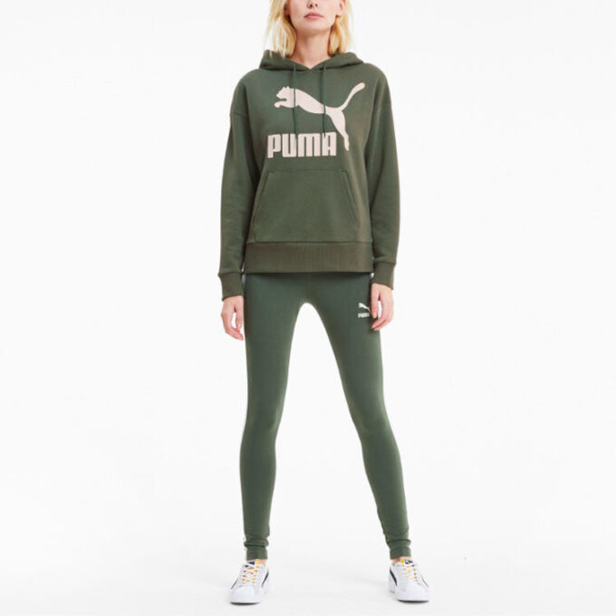 (WMNS) Klasik Logolu Kapüşonlu Sweatshirt “Zeytin Yeşili Beyaz”