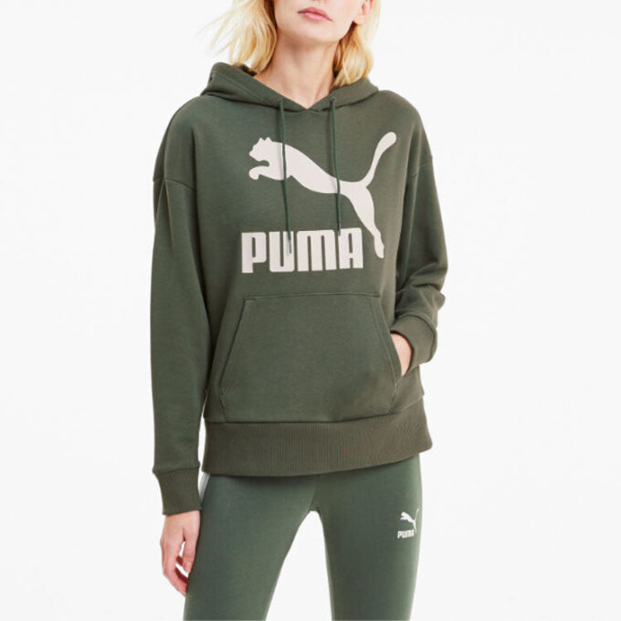 (WMNS) Klasik Logolu Kapüşonlu Sweatshirt “Zeytin Yeşili Beyaz”