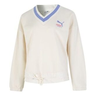 (WMNS) Logo V yaka Sweatshirt “Beyaz”