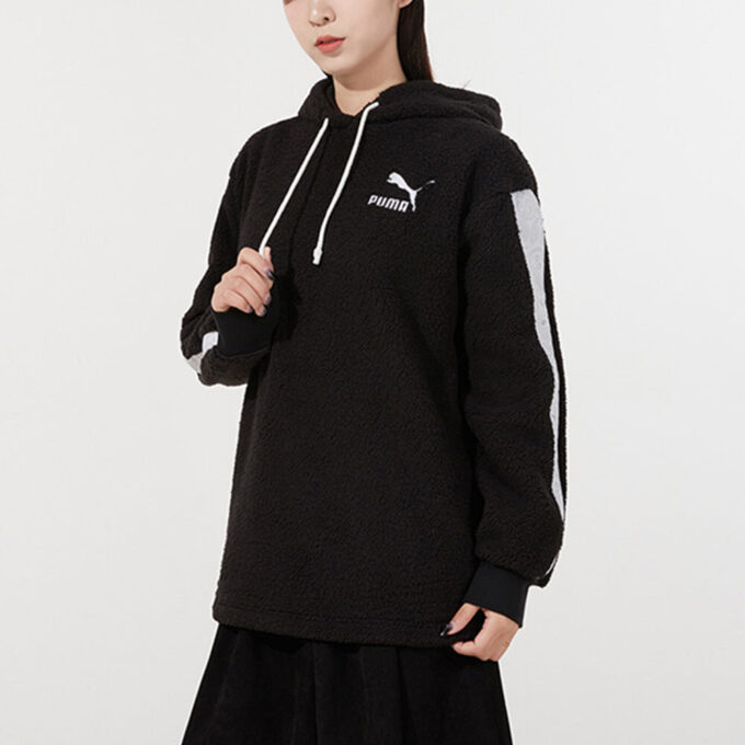 (WMNS) Sherpa Kapüşonlu Sweatshirt “Siyah Beyaz”