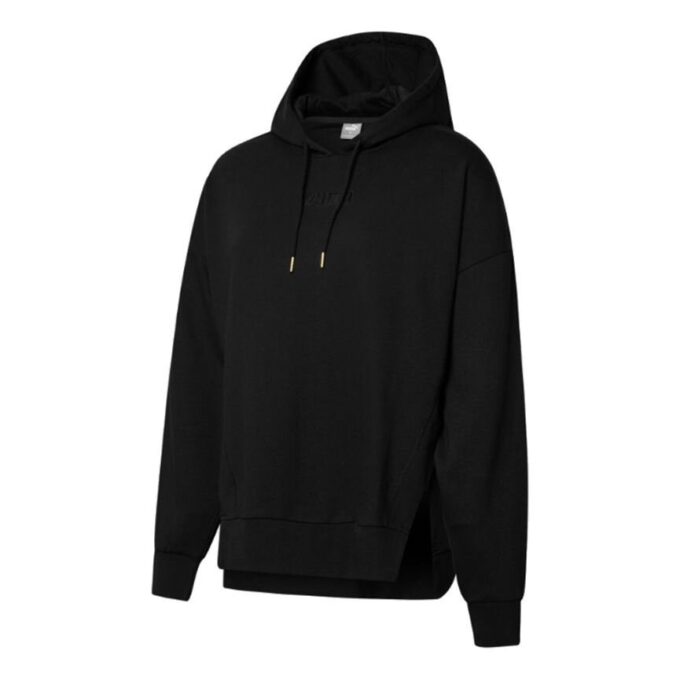 (WMNS) Siyah Düz Renkli Spor Bağcıklı Kapüşonlu Sweatshirt