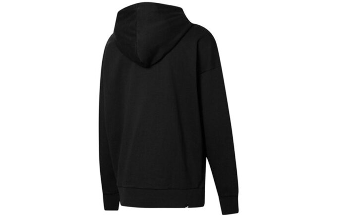 (WMNS) Siyah Düz Renkli Spor Bağcıklı Kapüşonlu Sweatshirt