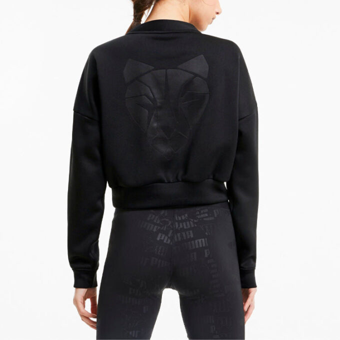 (WMNS) Tren Logolu Baskılı Kısa Yuvarlak Yaka Sweatshirt Siyah