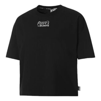 (WMNS) x MR DOODLE Loose Tişört Crossover Graffiti Büyük Logo Kısa Kollu Siyah