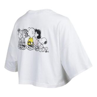 (WMNS) x PEANUTS Nakışlı Logo Yuvarlak Yaka Kısa Bol Kısa Kollu Beyaz