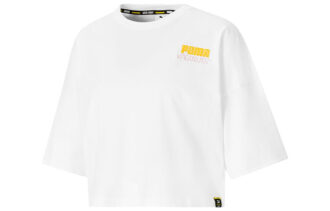 (WMNS) x PEANUTS Nakışlı Logo Yuvarlak Yaka Kısa Bol Kısa Kollu Beyaz