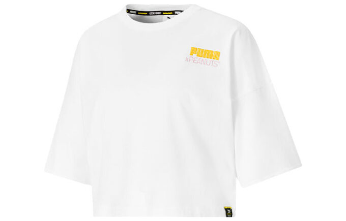 (WMNS) x PEANUTS Nakışlı Logo Yuvarlak Yaka Kısa Bol Kısa Kollu Beyaz